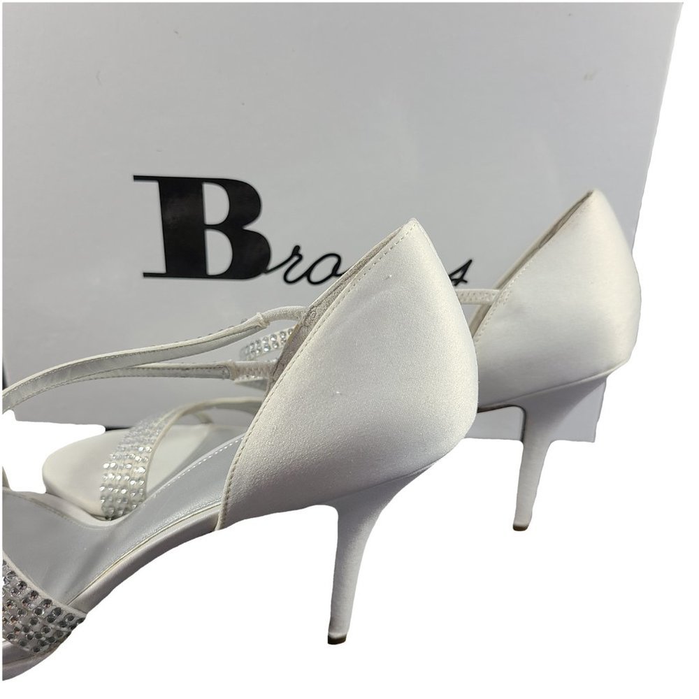 BROWNS White Satin Silver Sparkle Heeled Sandals 7 - Picture 3 of 8